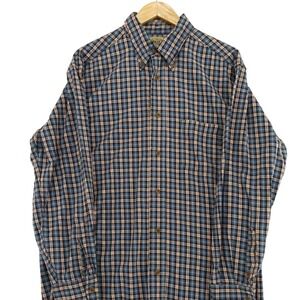 Bills Khakis Button Down Shirt Mens L Blue Plaid Tea Label Classic Fit Cotton